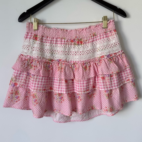LoveShackFancy Pink Floral Tiered Mini Skirt - Picture 4 of 12